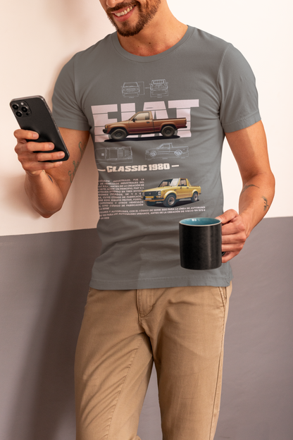 Fiat Classic 1980 Pickup Graphic T-Shirt — Photo & Line Sketch