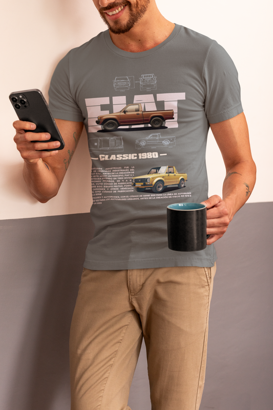 Fiat Classic 1980 Pickup Graphic T-Shirt — Photo & Line Sketch