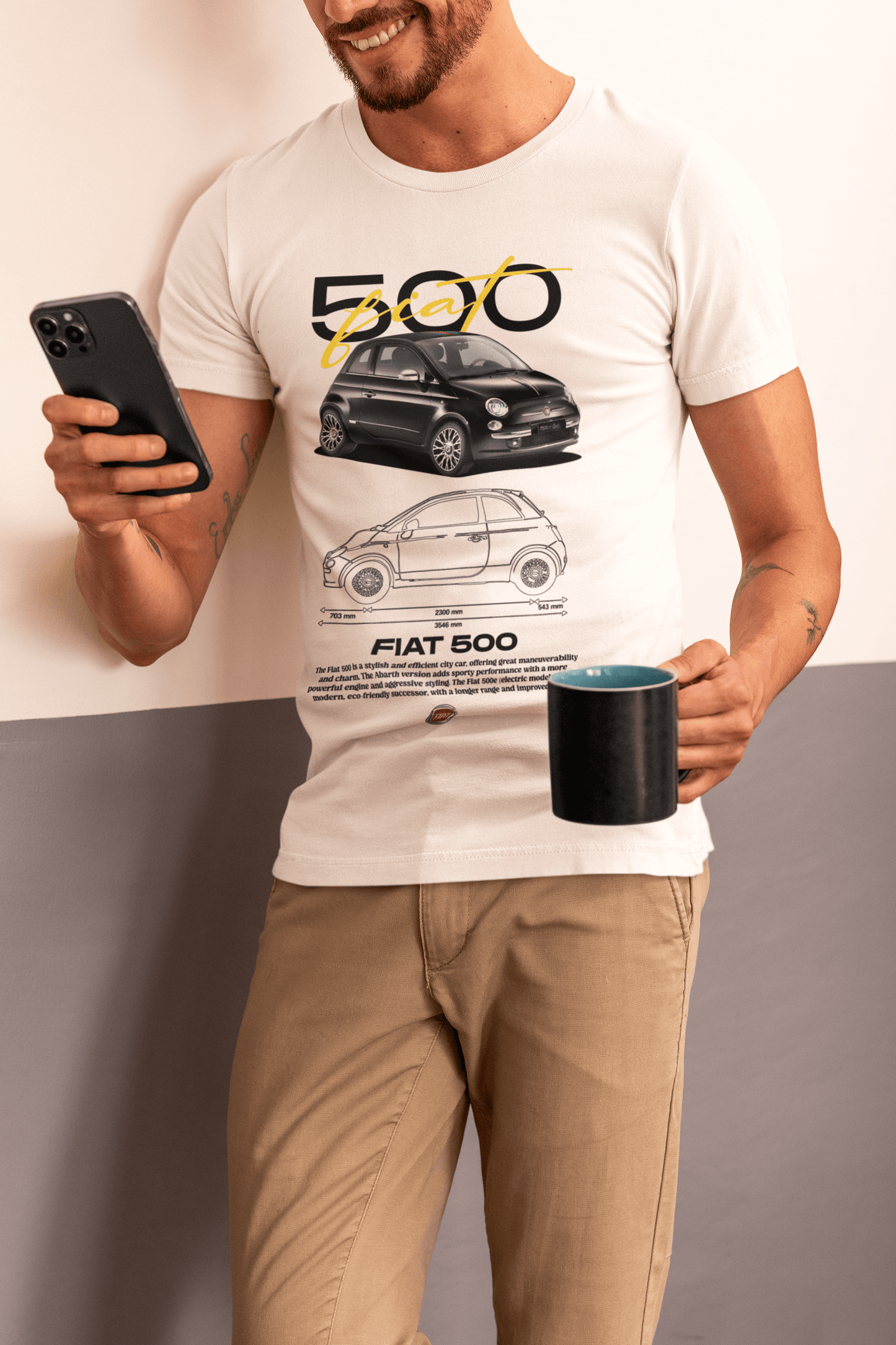 Fiat 500 Graphic T-Shirt — Photo & Line Sketch