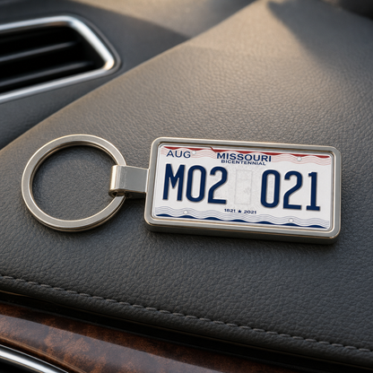 Missouri M02 021 license plate keychain on_dashboard