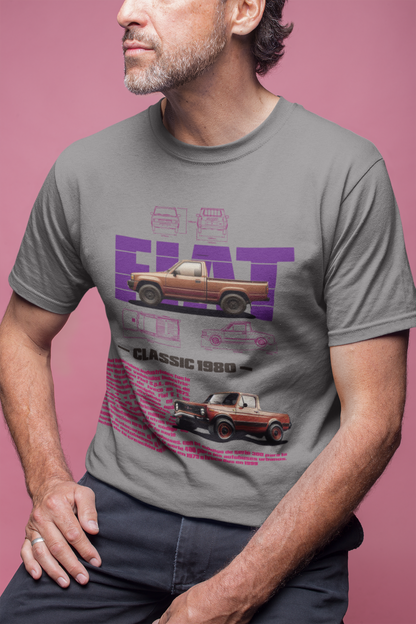 FIAT Classic 1980 Pickup Graphic T-Shirt — Photo & Line Sketch