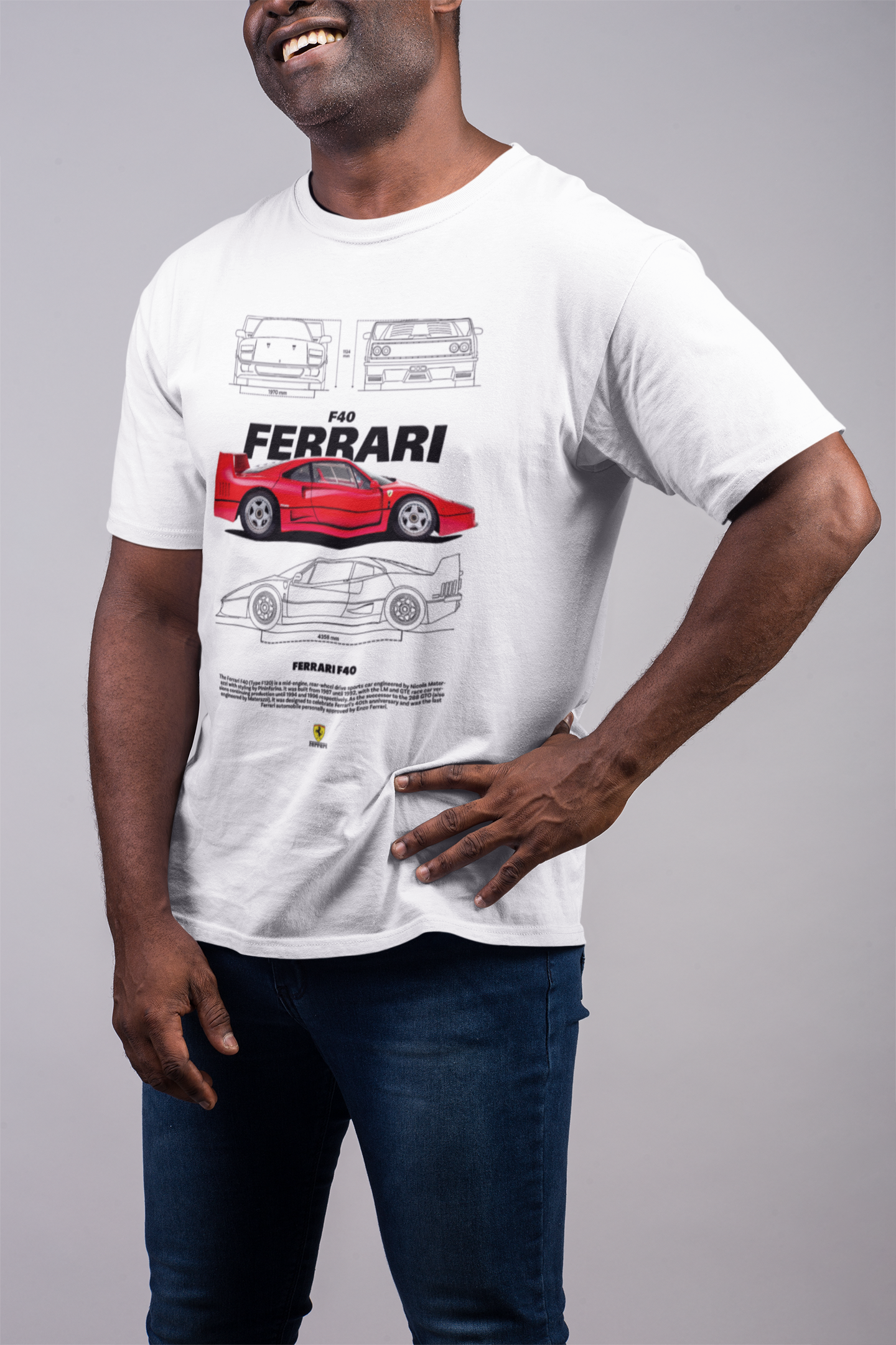 Ferrari F40 Graphic T‑Shirt — Photo & Line Sketch