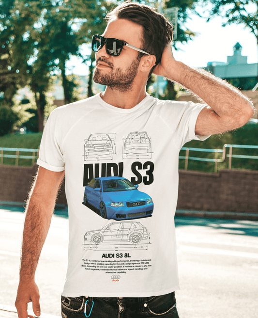 Audi S3 8L Graphic T-Shirt — Blue Hot Hatch Poster & Blueprint