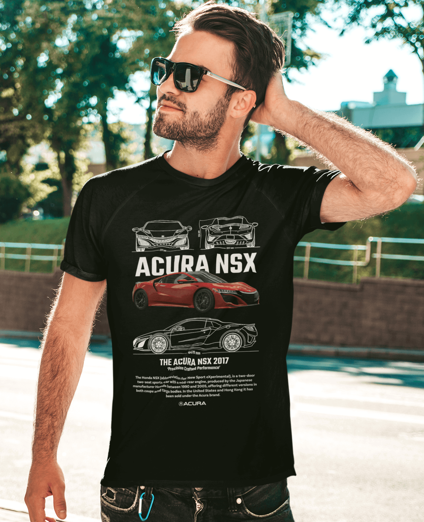 Acura NSX 2017 Graphic T-Shirt — Photo & Line Sketch