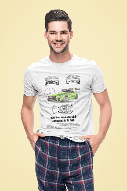 Mercedes‑AMG GT R (2017) Graphic T‑Shirt — Photo & Line Sketch Illustration