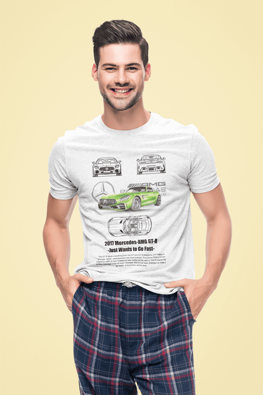 Mercedes‑AMG GT R (2017) Graphic T‑Shirt — Photo & Line Sketch Illustration