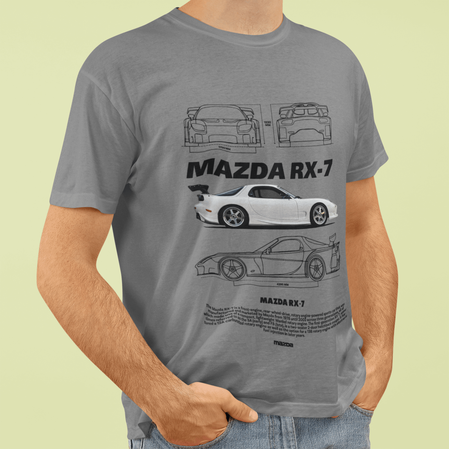 Mazda RX‑7 FD3S Graphic T-Shirt — Photo & Line Sketch