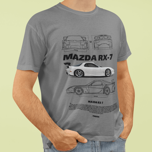 Mazda RX‑7 FD3S Graphic T-Shirt — Photo & Line Sketch