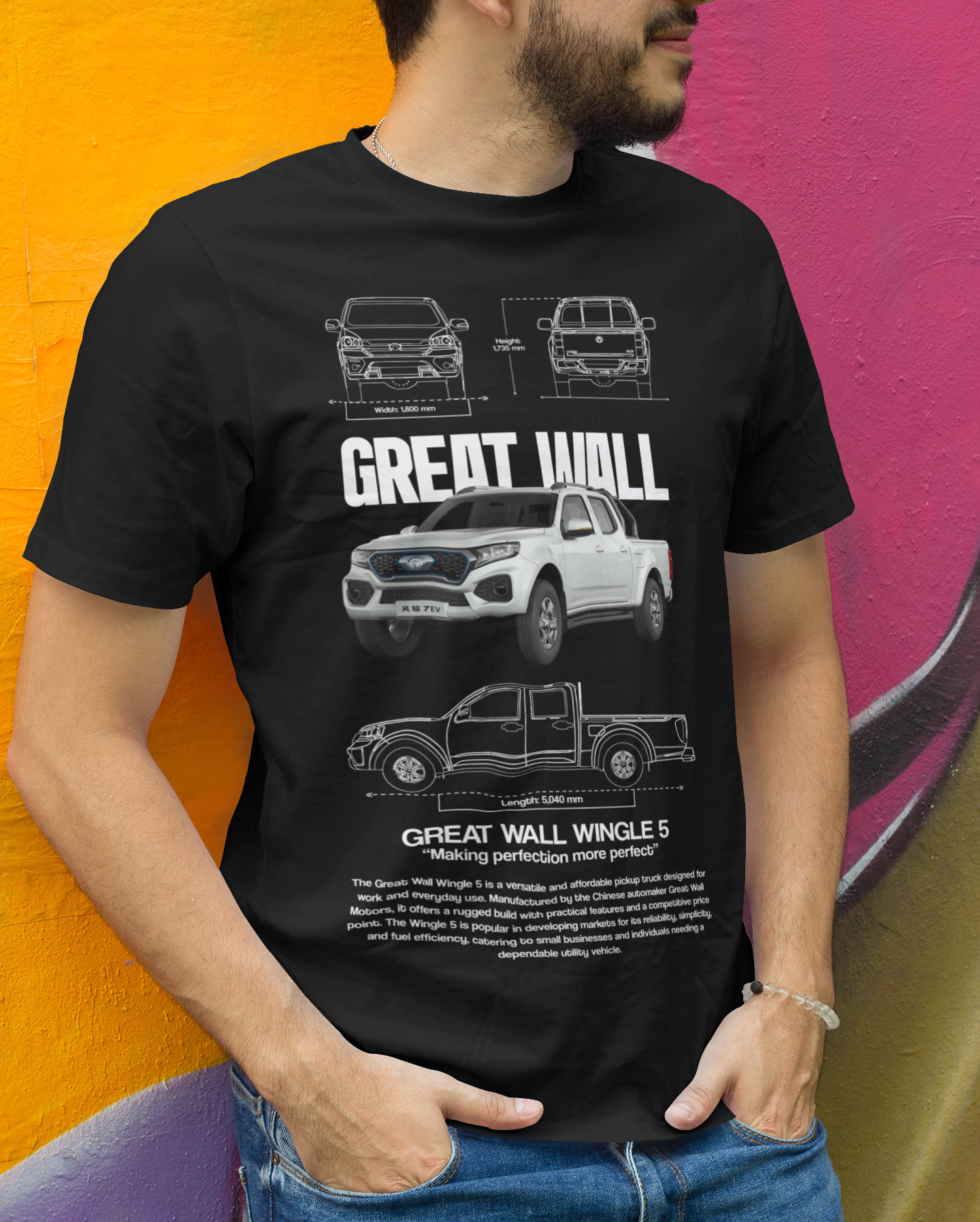 Great Wall Wingle 5 Graphic T‑Shirt — Photo & Line Sketch