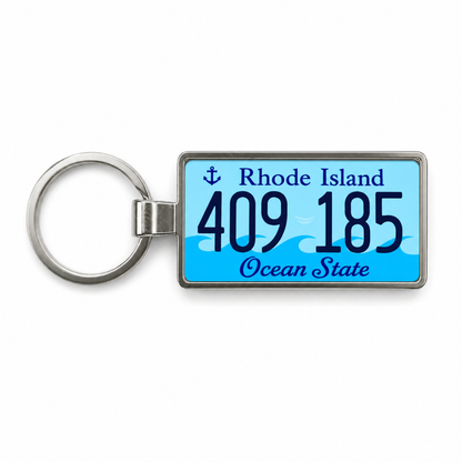 Rhode Island 409 185 license plate keychain white_bg