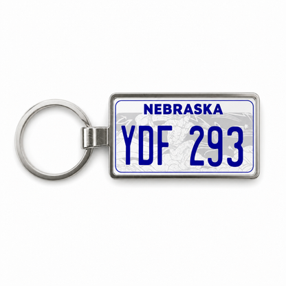 Nebraska YDF 293 license plate keychain white_bg