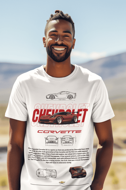 Custom Chevrolet Corvette C6 Technical Blueprint Tee - Personalized American Sportscar Graphic Shirt