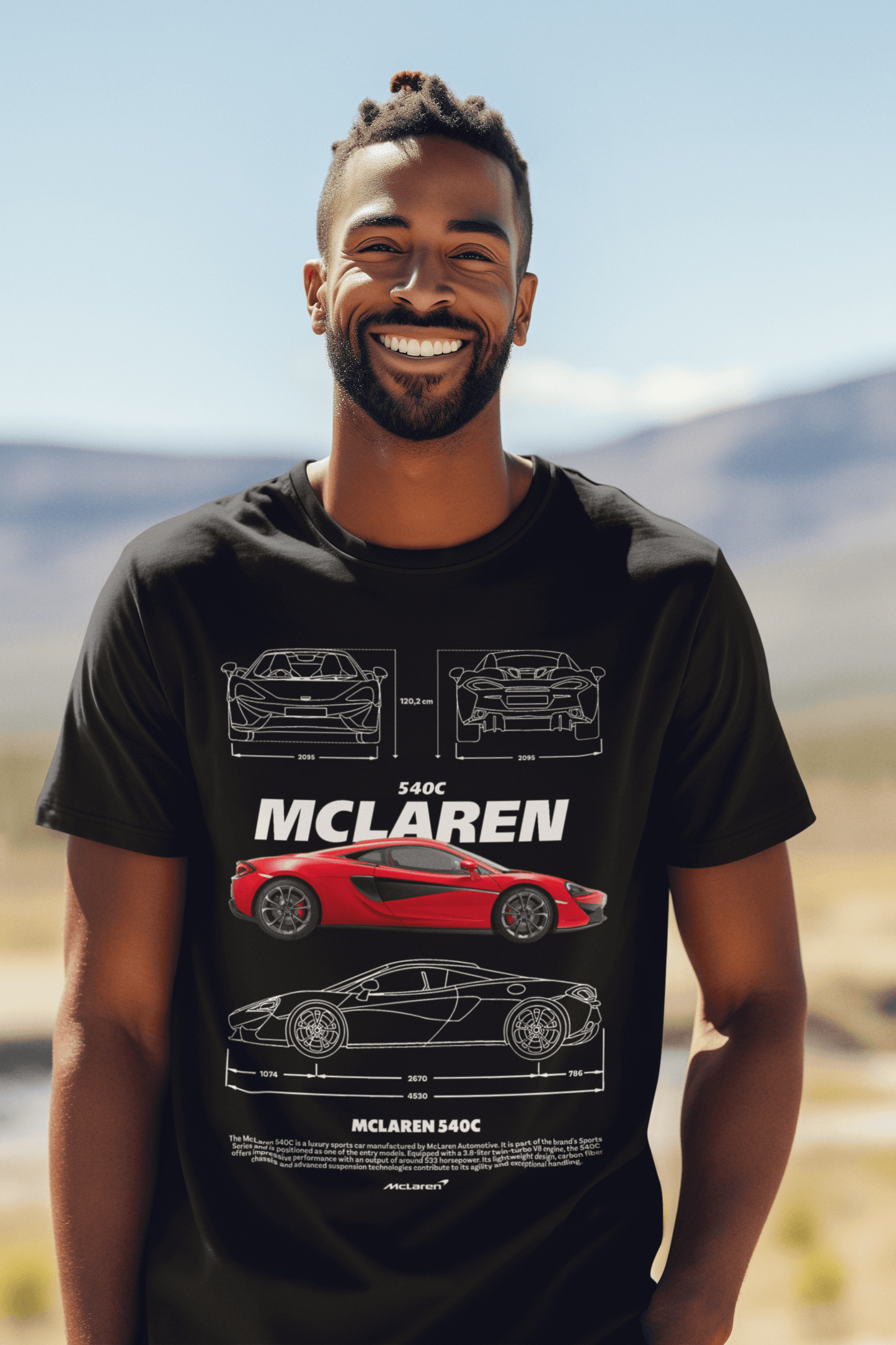 McLaren 540C Graphic T-Shirt — Photo & Line Sketch