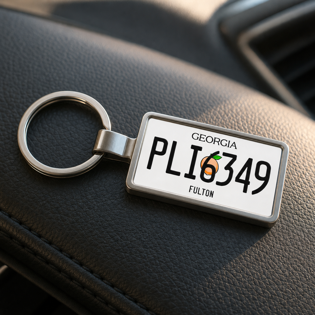 Georgia PLI 8349 license plate keychain on_dashboard