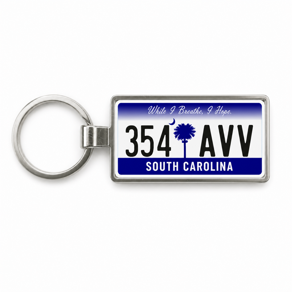South Carolina 354 AVV license plate keychain white_bg