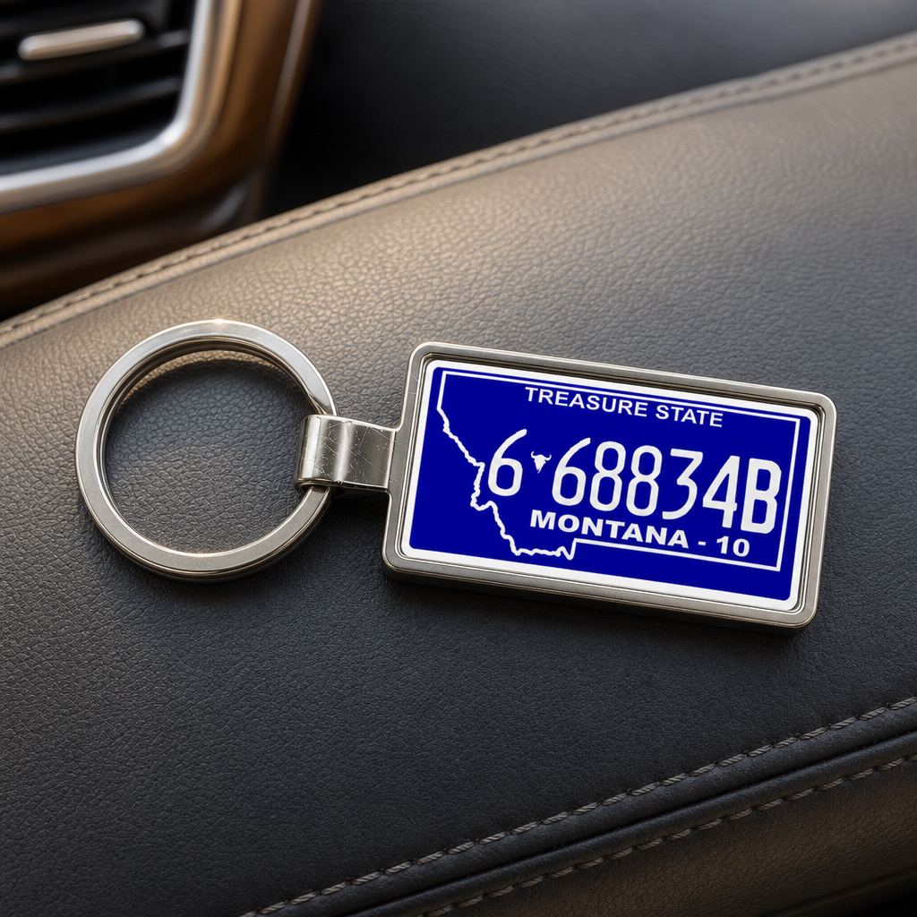 Montana 6 68834B license plate keychain on_dashboard