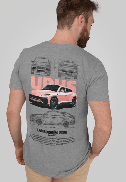 Lamborghini Urus Graphic T-Shirt — Photo & Line Sketch (Coral)
