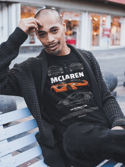 McLaren 720S Graphic T-Shirt — Photo & Line Sketch (Orange)