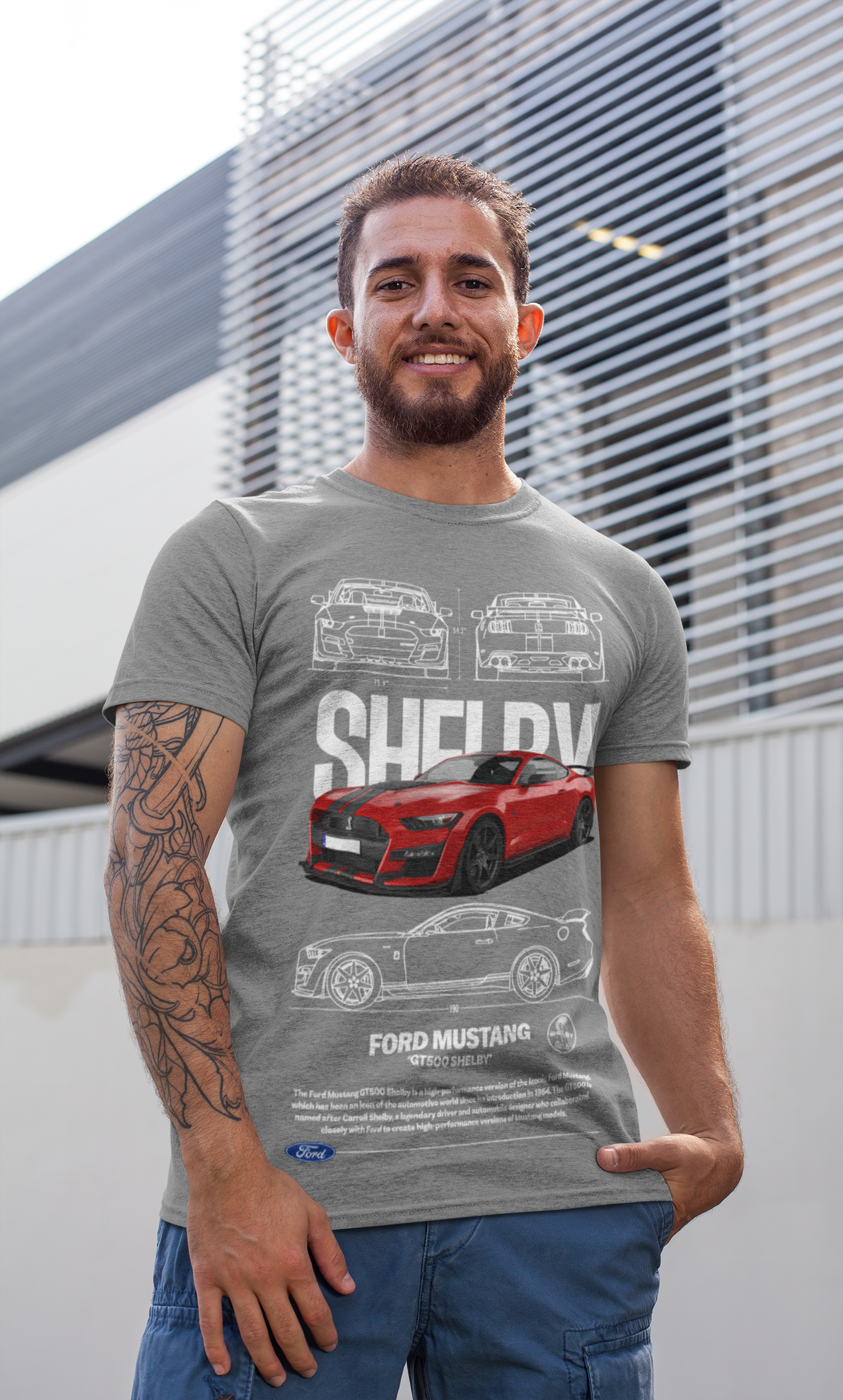 Ford Mustang GT500 Shelby Graphic T-Shirt — Blueprint Poster Artwork