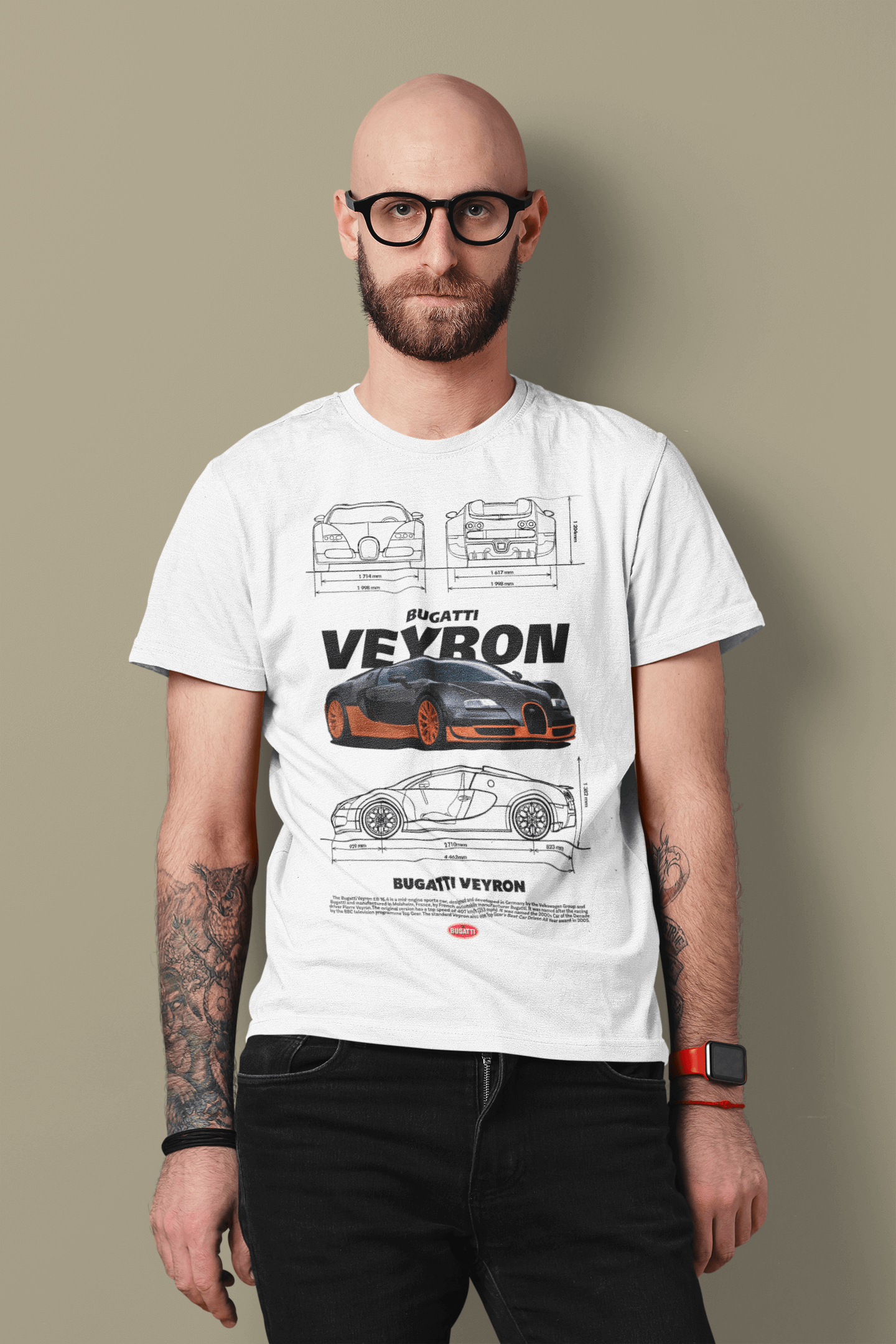 Bugatti Veyron Custom Graphic Tee - Personalized Hypercar Technical Blueprint Shirt