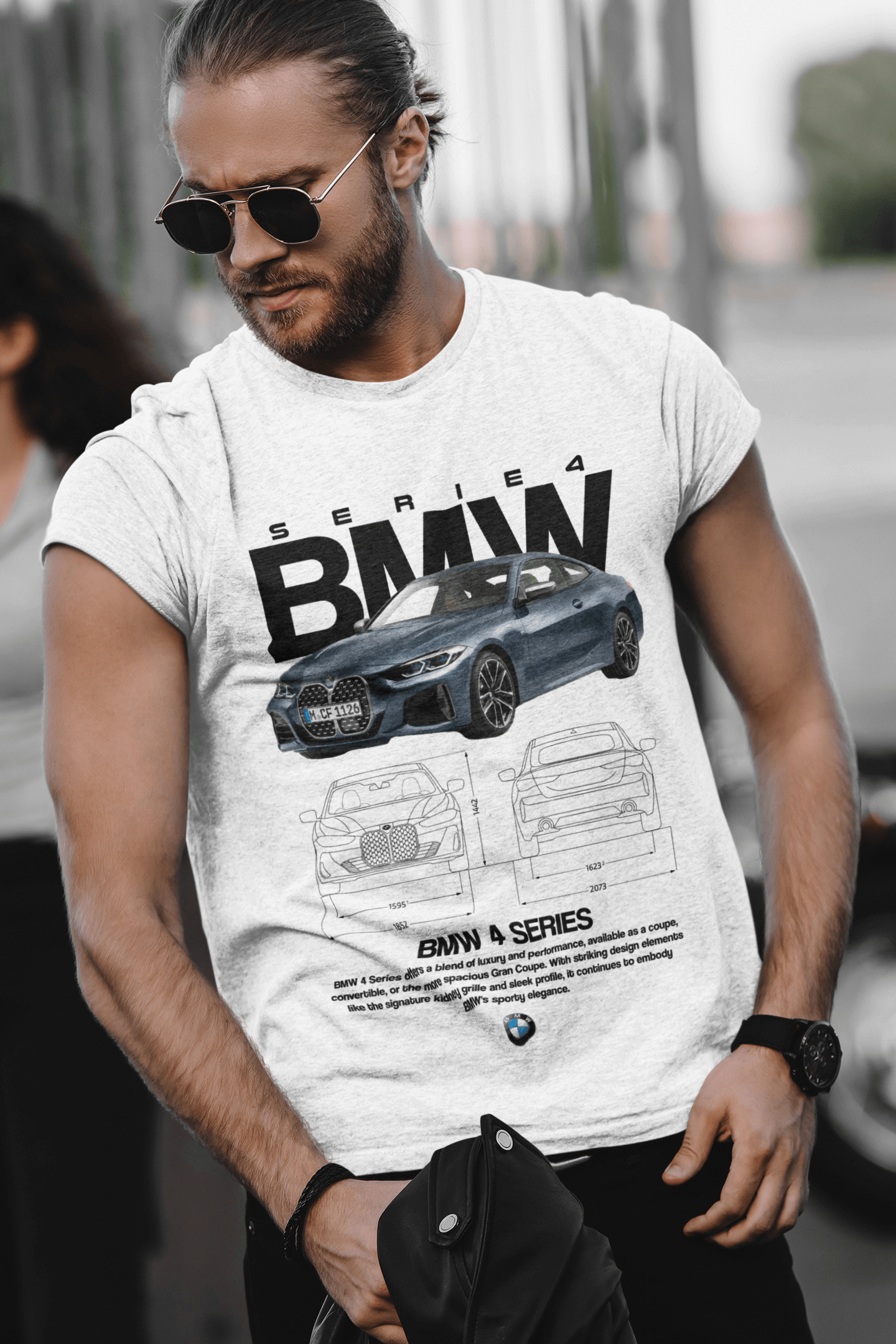BMW 4 Series Graphic T‑Shirt — Photo & Line Sketch