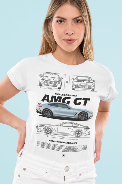 Mercedes‑Benz AMG GT Coupe Graphic T‑Shirt — Photo & Line Sketch
