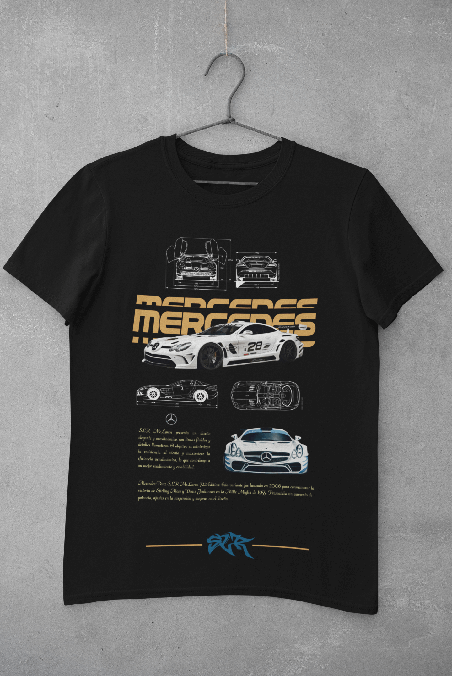Mercedes-Benz SLR Graphic T-Shirt — Photo & Blueprint Illustration