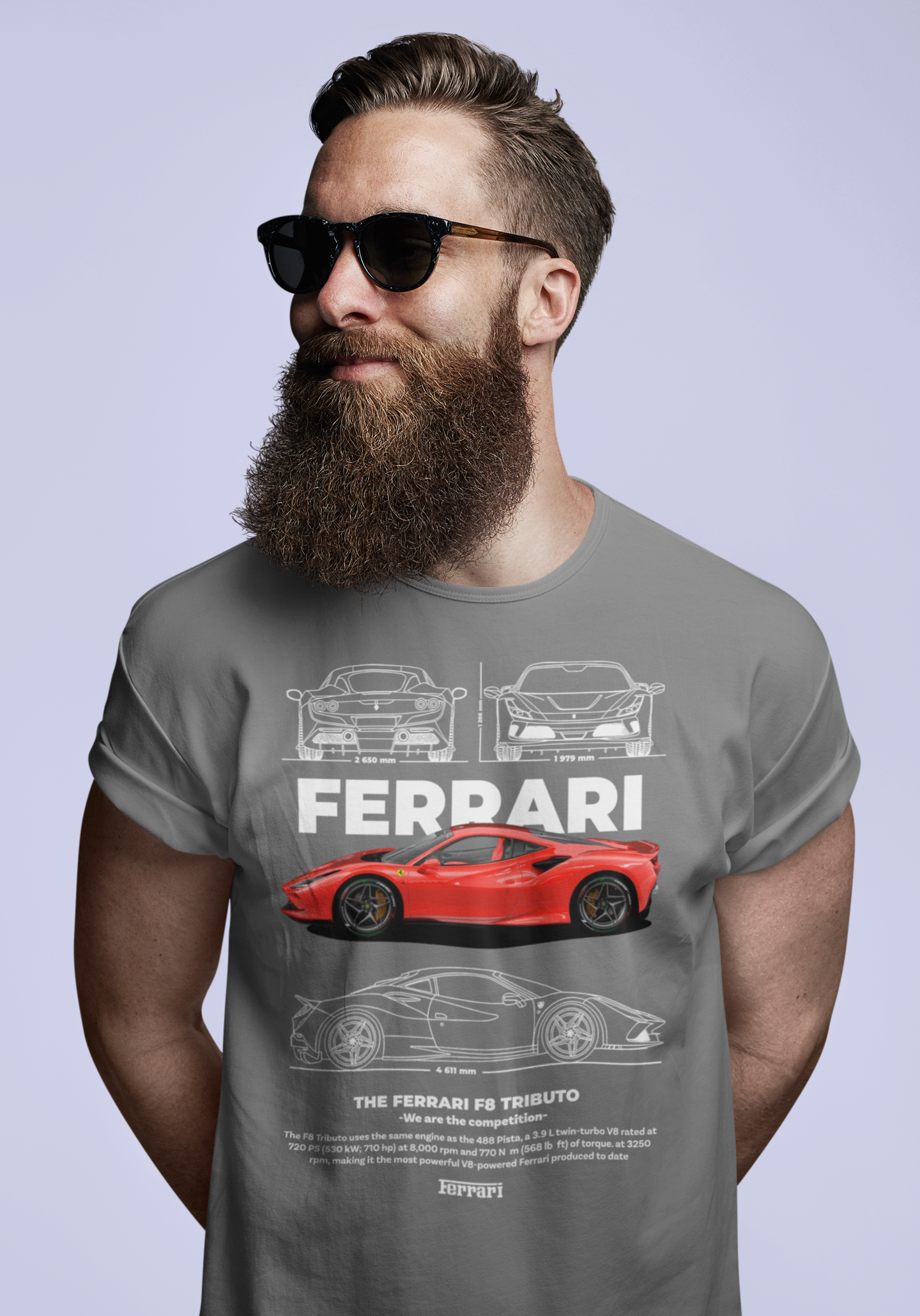 Ferrari F8 Tributo Graphic T-Shirt — Photo & Line Sketch