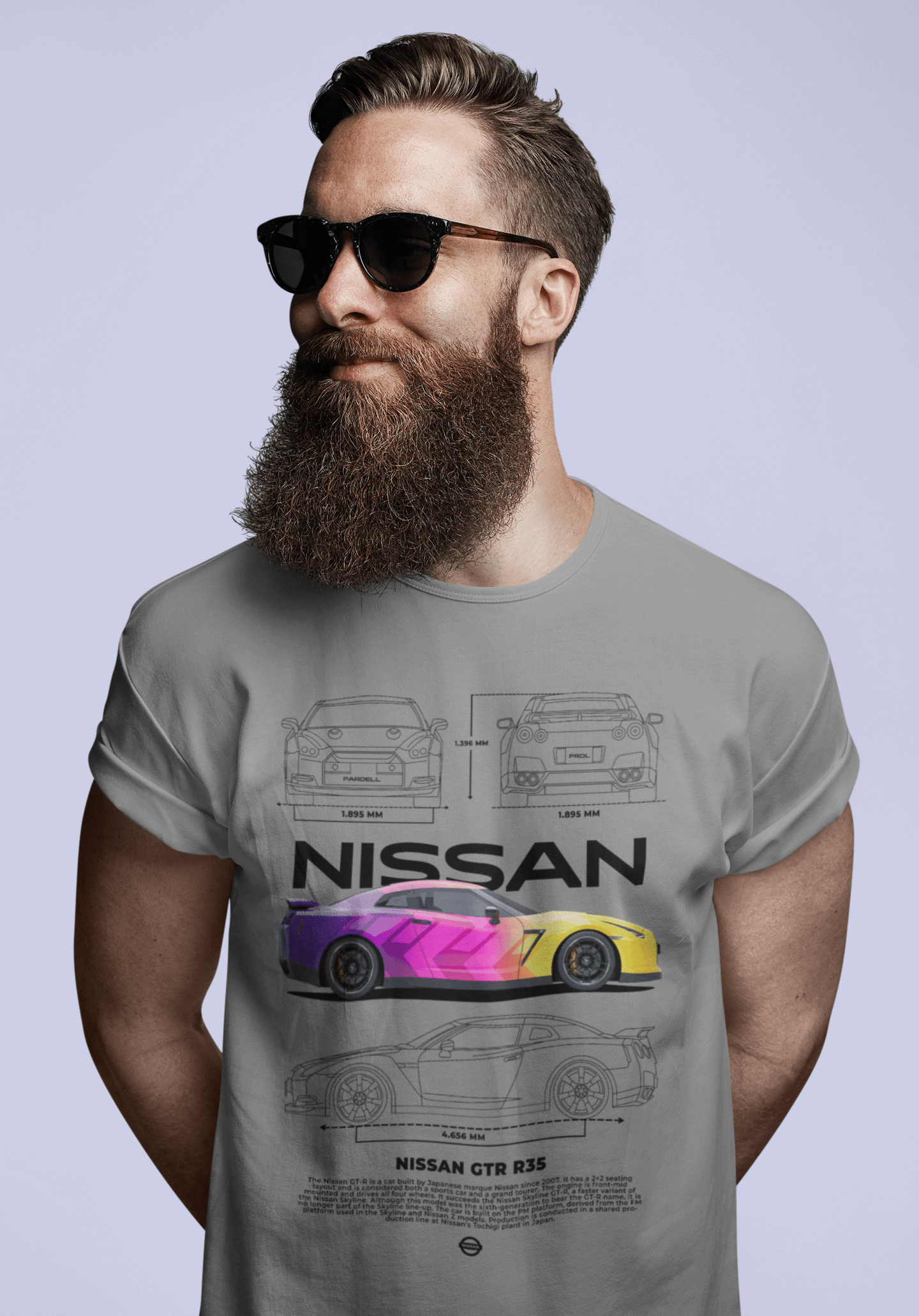 Nissan GT-R R35 Graphic T-Shirt — Neon Photo & Blueprint