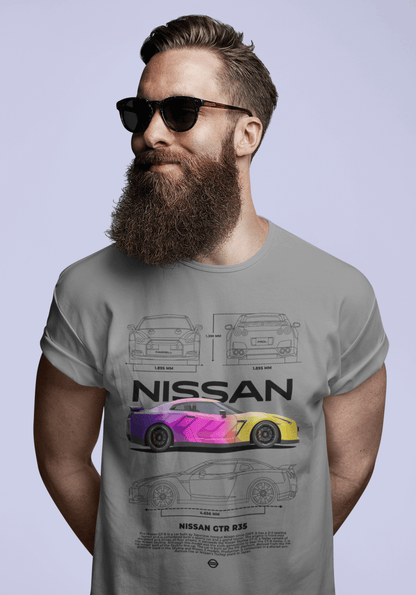 Nissan GT-R R35 Graphic T-Shirt — Neon Photo & Blueprint