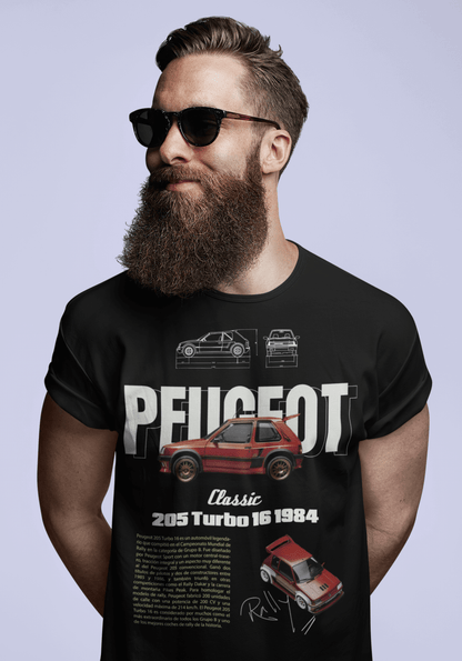 Peugeot 205 Turbo 16 Graphic T-Shirt — Racing Poster Artwork