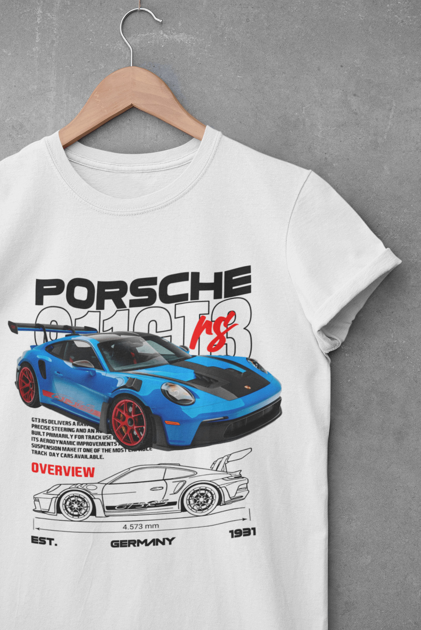 Porsche 911 GT3 RS Graphic T-Shirt — Track Overview Blueprint Poster