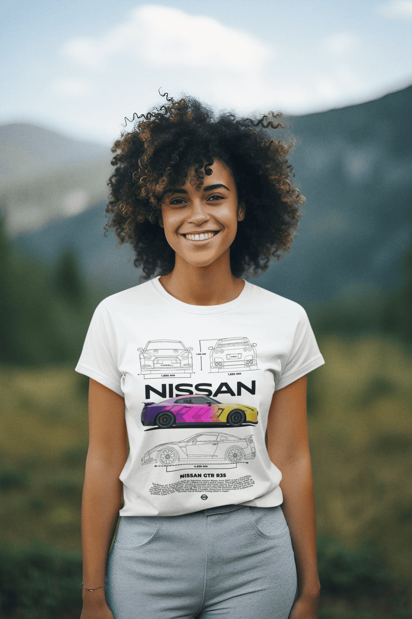 Nissan GT-R R35 Graphic T-Shirt — Neon Photo & Blueprint
