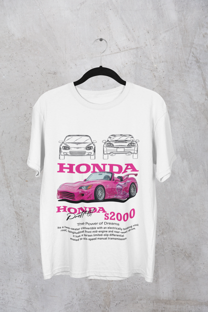Honda S2000 Graphic T-Shirt — Photo & Line Sketch (Pink)