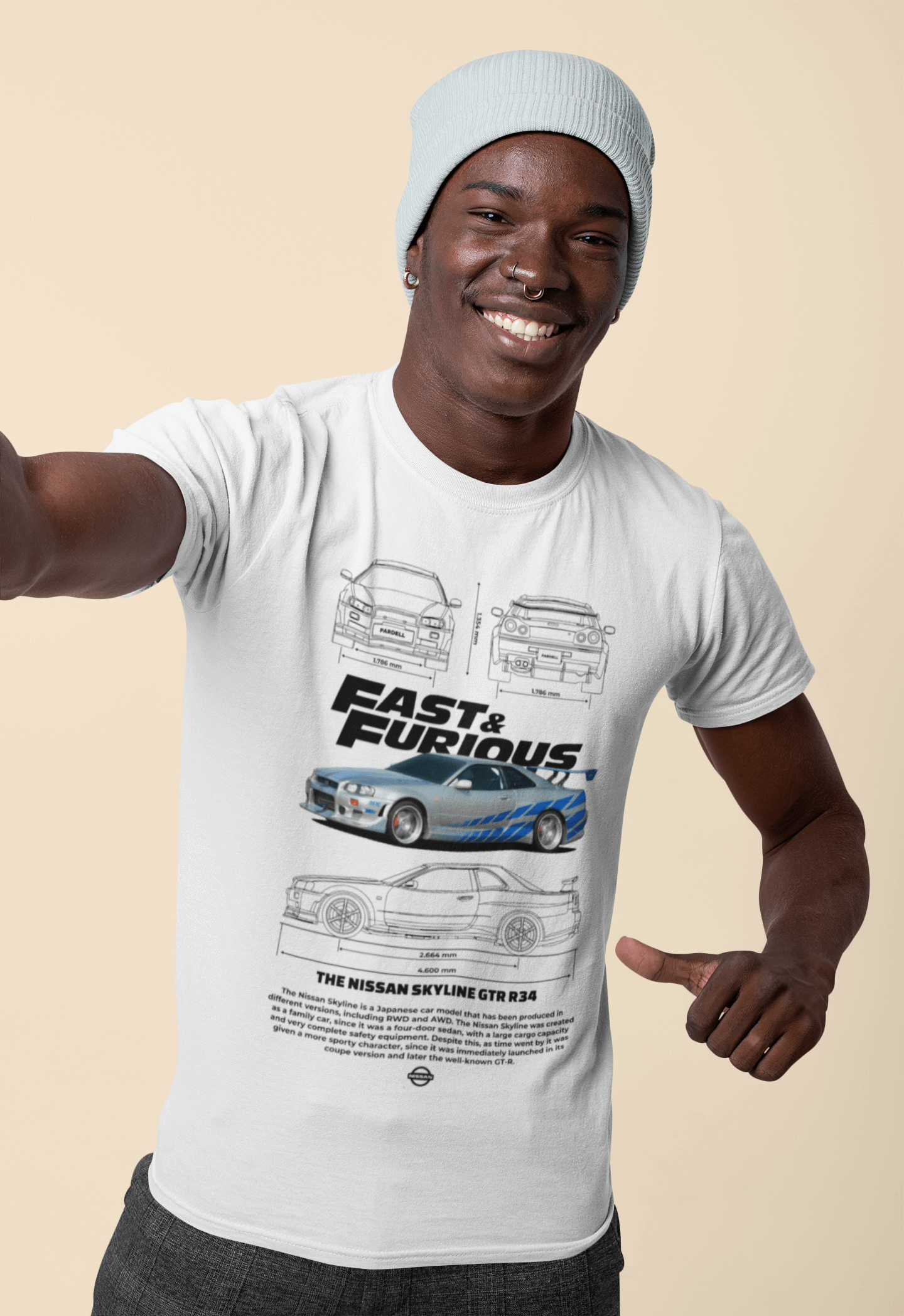 Nissan Skyline GT-R R34 Graphic T-Shirt — Blueprint & Movie Street Car