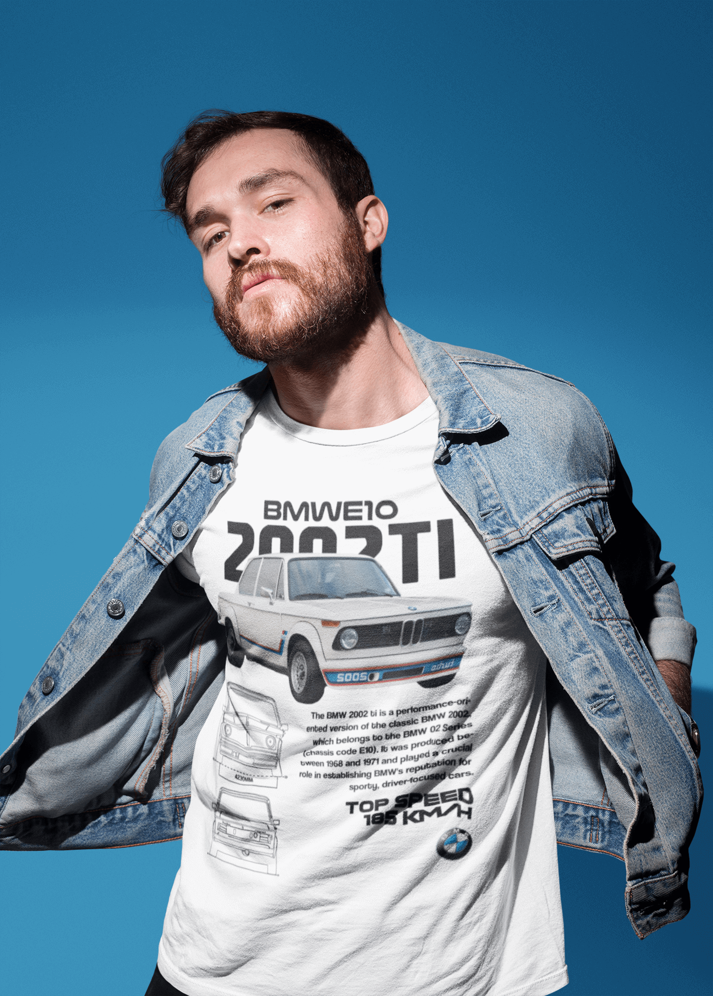 BMW 2002 ti (E10) Graphic T‑Shirt — Photo & Line Sketch