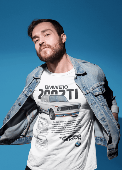 BMW 2002 ti (E10) Graphic T‑Shirt — Photo & Line Sketch