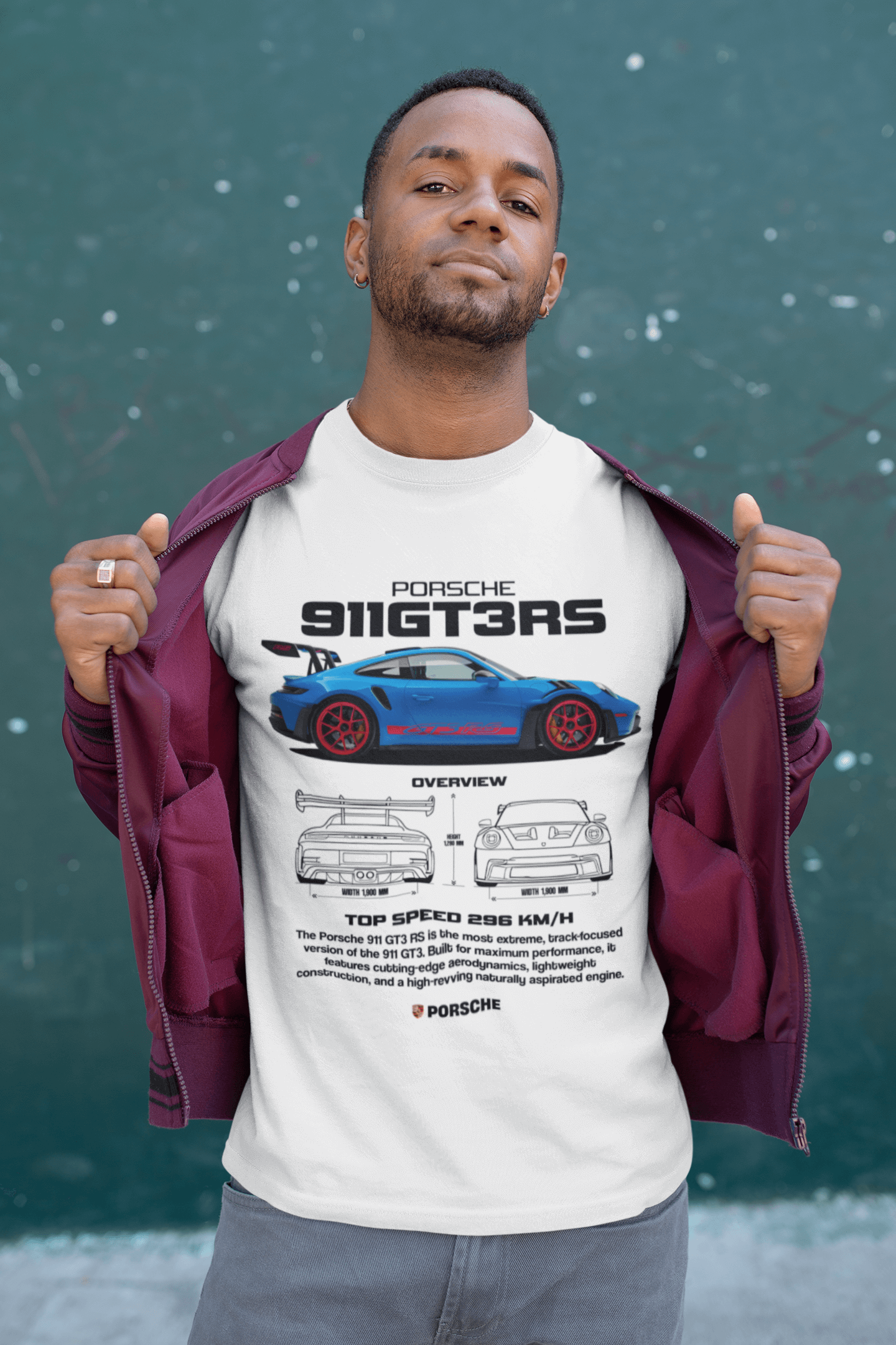 Porsche 911 GT3 RS Graphic Tee — Overview Blueprint Poster