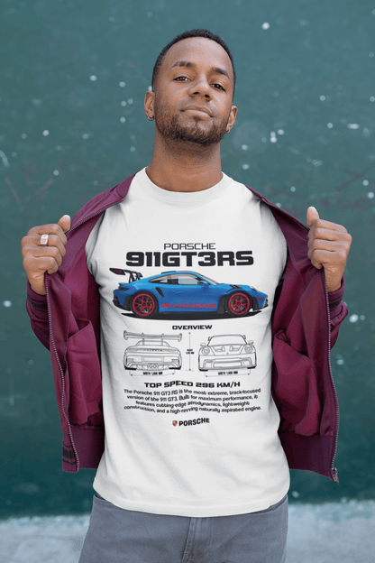 Porsche 911 GT3 RS Graphic Tee — Overview Blueprint Poster