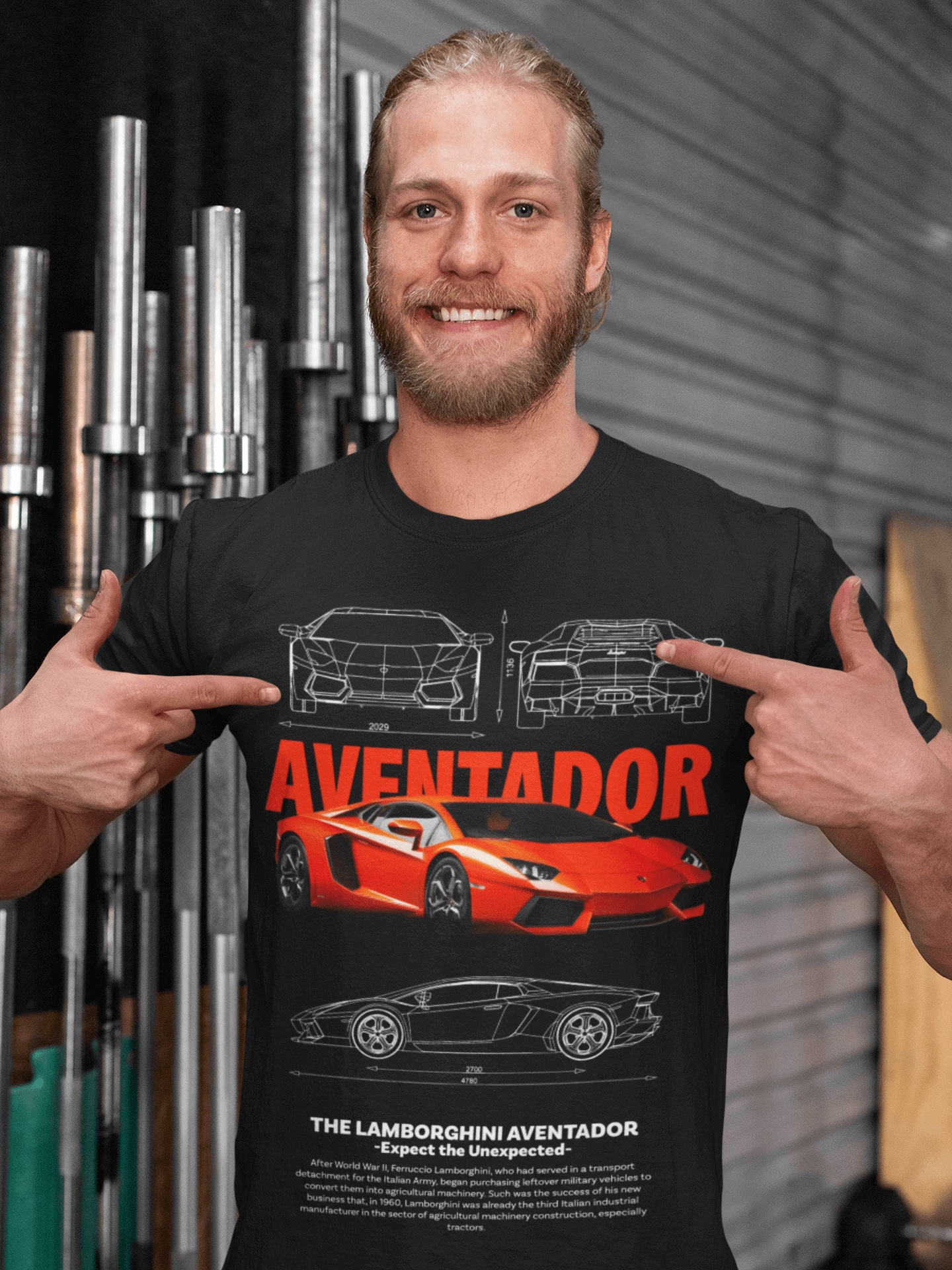 Lamborghini Aventador Graphic T-Shirt — Photo & Line Sketch (Red)