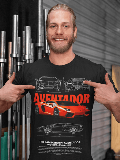Lamborghini Aventador Graphic T-Shirt — Photo & Line Sketch (Red)