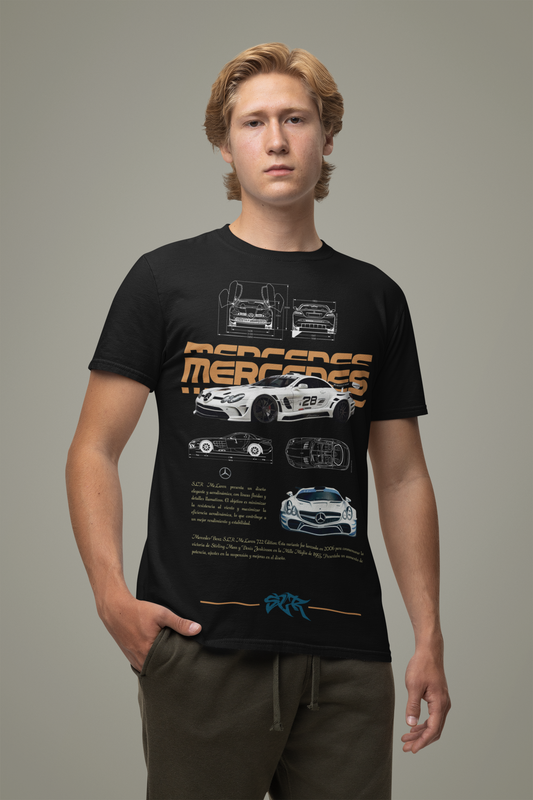 Mercedes‑Benz SLR McLaren 722 Edition Graphic T‑Shirt — Photo & Line Sketch