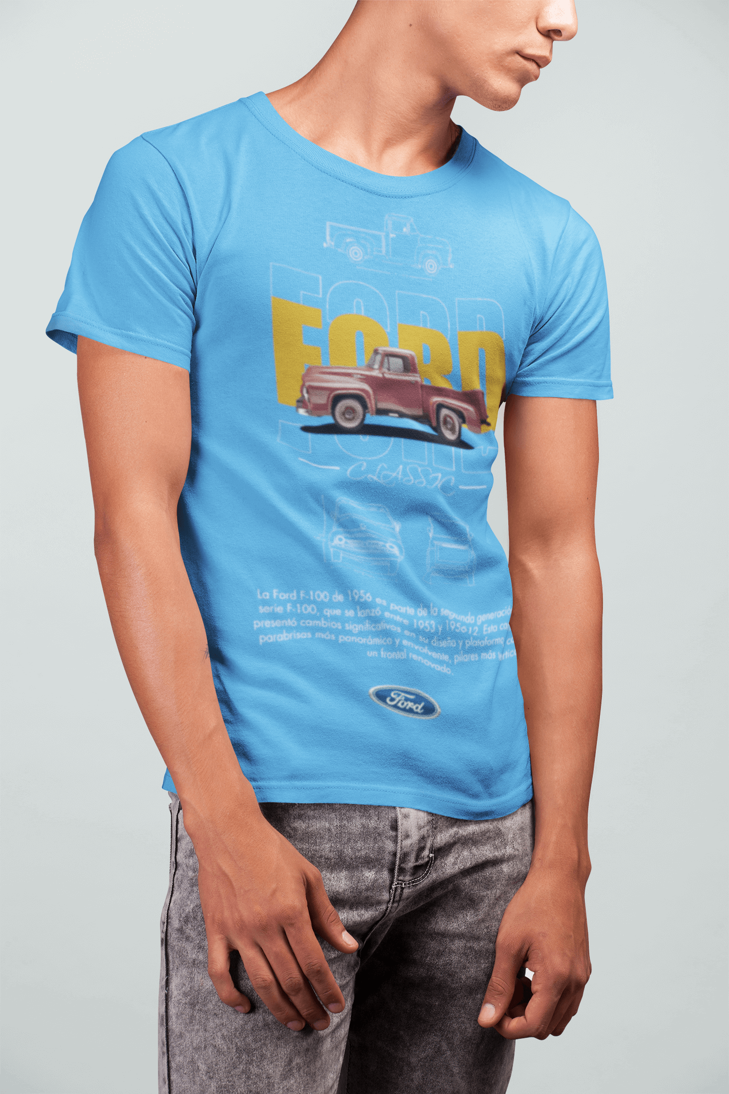 Ford F-100 (1956) Graphic T-Shirt — Photo & Line Sketch