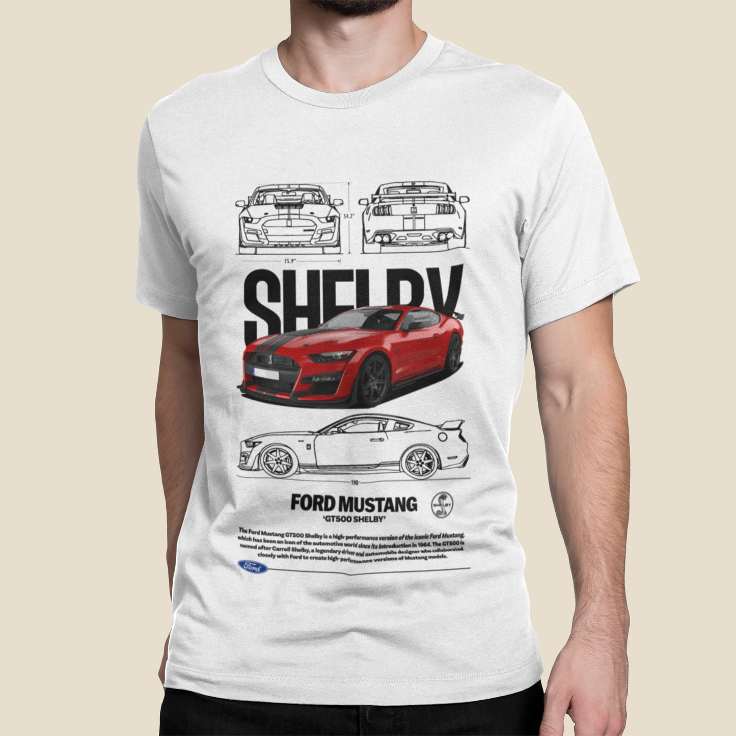 Ford Mustang GT500 Shelby Graphic T-Shirt — Blueprint Poster Artwork