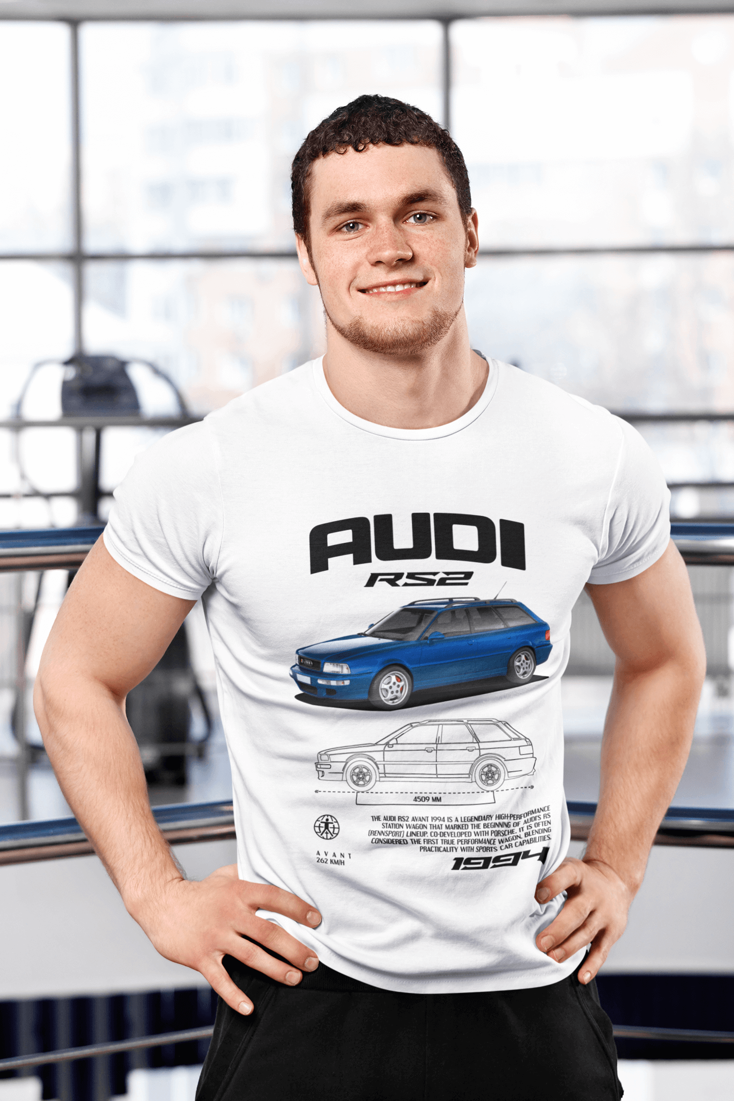 Audi RS2 Avant Graphic T‑Shirt — 1994 Blue Poster & Blueprint