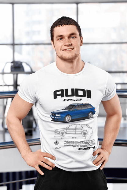 Audi RS2 Avant Graphic T‑Shirt — 1994 Blue Poster & Blueprint
