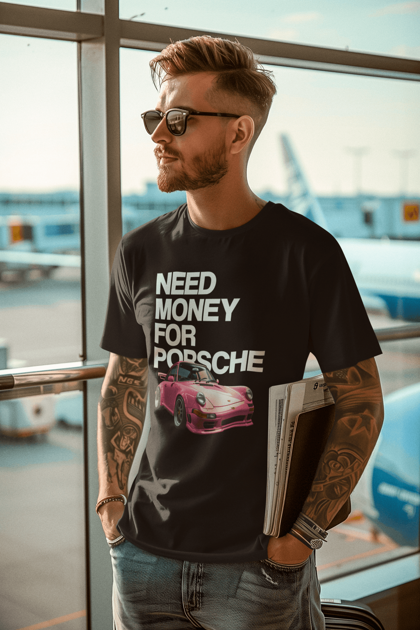 Pink Porsche 911 GT2 Graphic T-Shirt — Need Money for Porsche