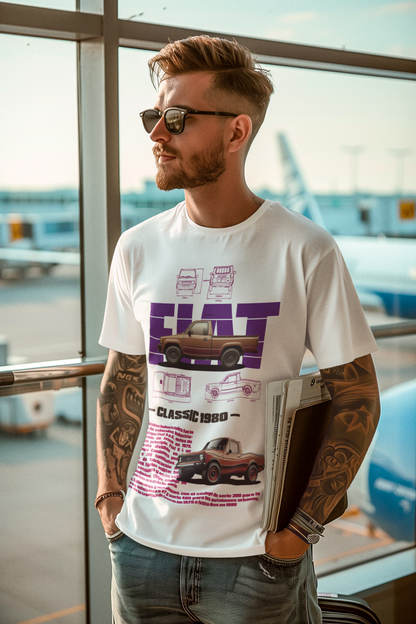 FIAT Classic 1980 Pickup Graphic T-Shirt — Photo & Line Sketch