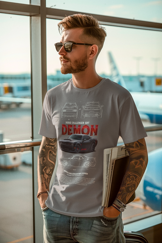Dodge Challenger SRT Demon Graphic T‑Shirt — Photo & Technical Diagram