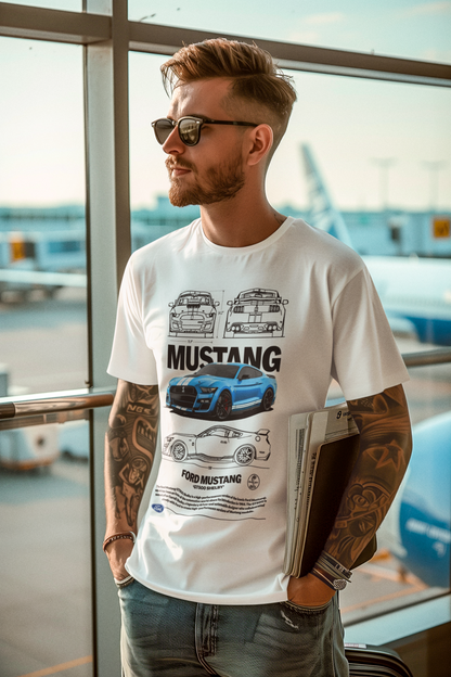 Ford Mustang GT500 Graphic T‑Shirt — Photo & Line Sketch